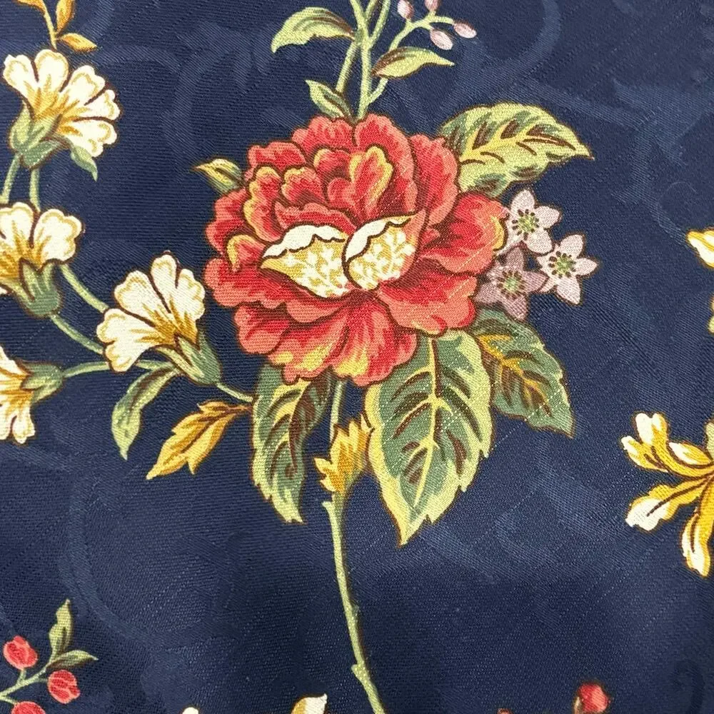 Waverly Screen Print Club House Vine fabric remnant navy floral Made in USA 6yd